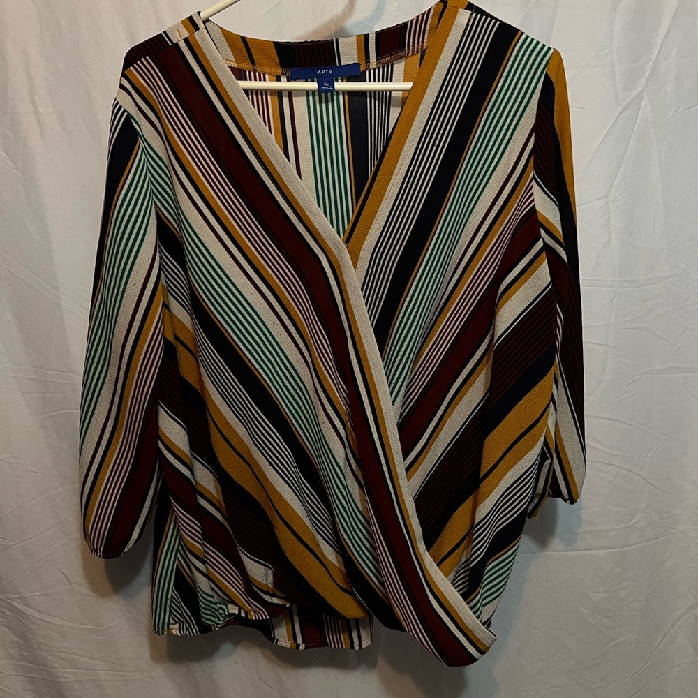 APT 9 Women's Orange Cream Purple Ruffle Front Lined Blouse Size XL